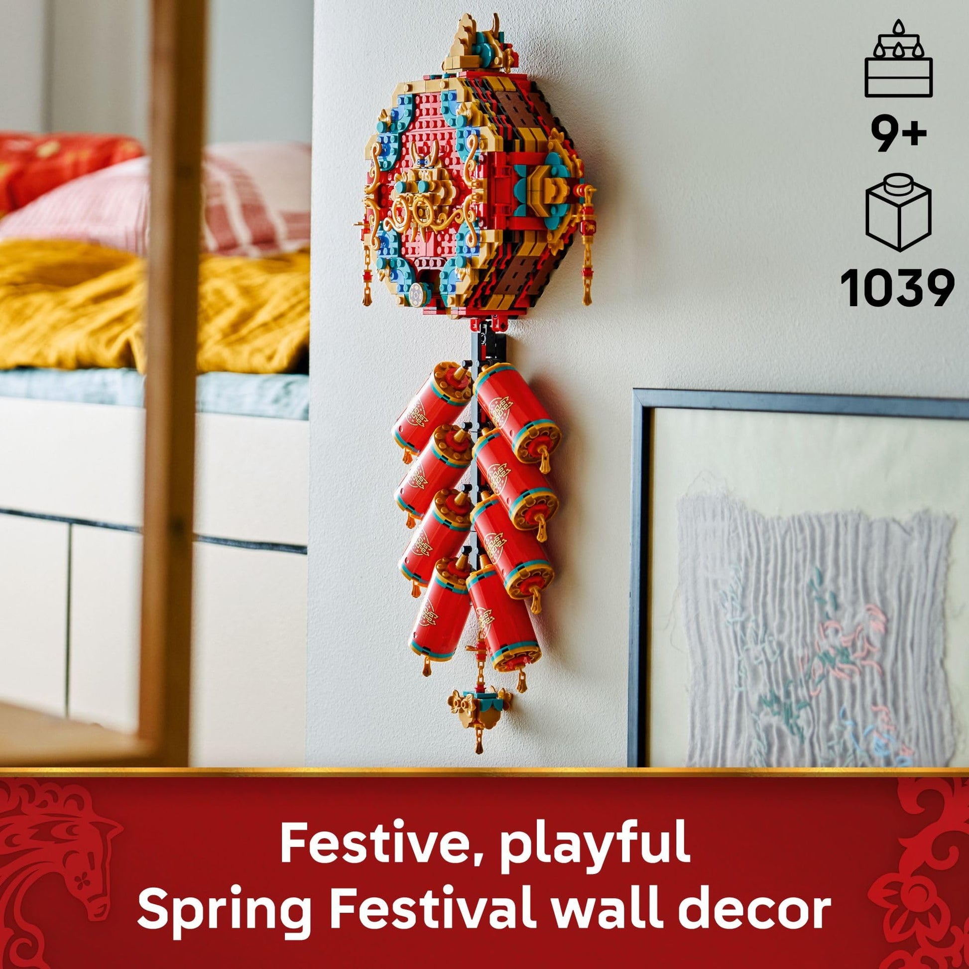 LEGO Spring Festival Fortune Firecracker Kids Building Toy - Chinese New Year Toy for Boys & Girls, Ages 9+ - Play & Display Wall Art with Realistic