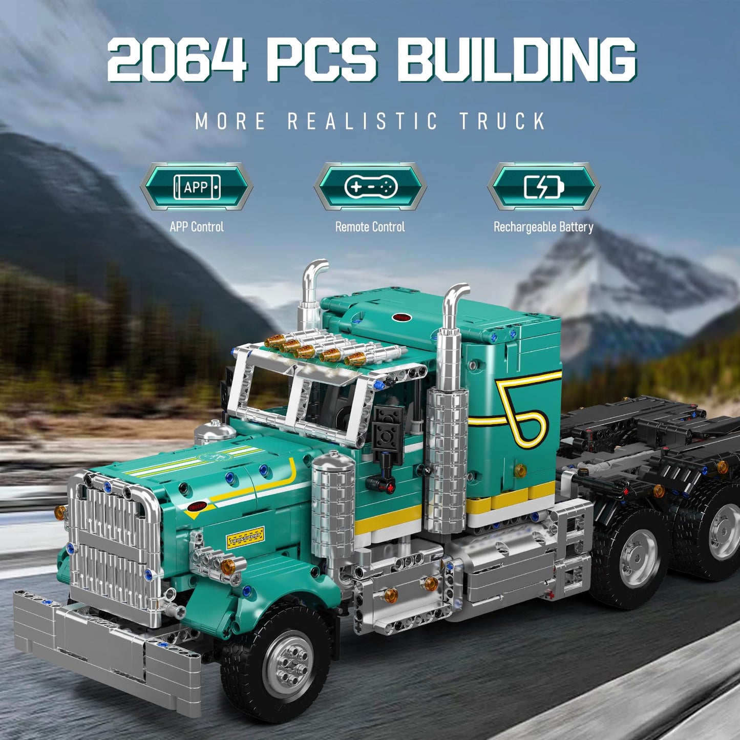 Mould King 13201 Semi Truck Building Set, APP & RC Control Mobile Tow Truck Model Kit, Assembly STEM Trailer Vehicle Building Block Set, Collectible
