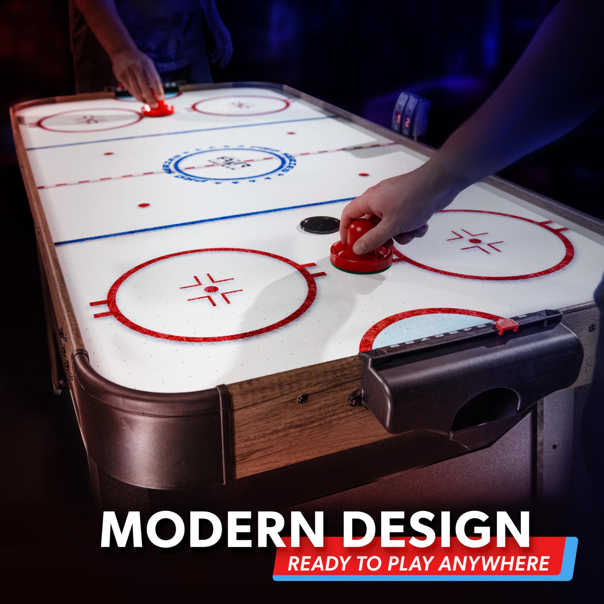 GoSports 54 Inch Air Hockey Arcade Table for Kids & Adults - Includes 2 Pushers, 3 Pucks, AC Motor, and LED Scoreboard