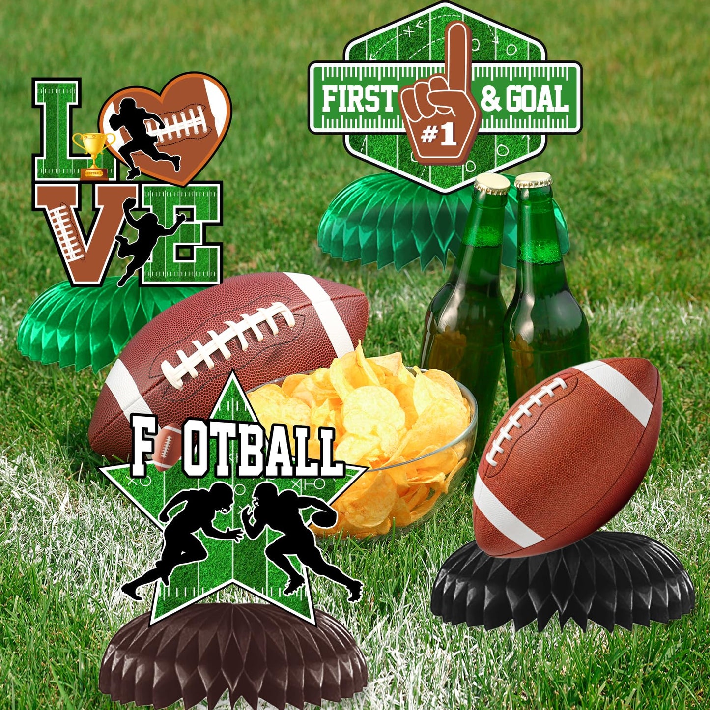 12Pcs Football Party Decorations Football Honeycomb Centerpieces Football Table Centerpiece Supplies for Football Birthday Party Tailgate Game Day