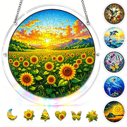 Sunflower Field Acrylic Puzzle Suncatcher, DIY Suncatcher Puzzle Decor