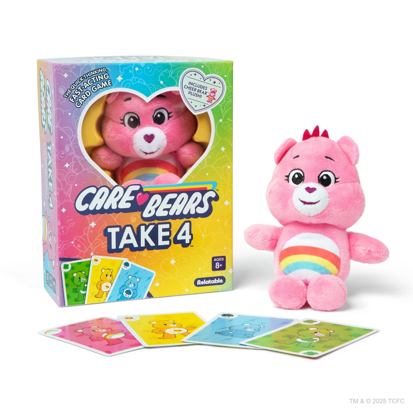 Care Bears™ Take 4 by Relatable - A Fast, Cute Family Card Game Featuring an Exclusive Cheer Bear plushie. Perfect for Family Game Night, Kids Games