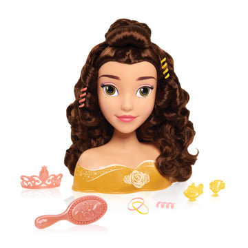 Disney Princess Belle Styling Head, Brown Hair, 10 Piece Pretend Play Set, Beauty and the Beast, Officially Licensed Kids Toys for Ages 3 Up by Just