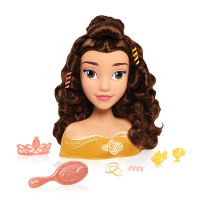 Disney Princess Belle Styling Head, Brown Hair, 10 Piece Pretend Play Set, Beauty and the Beast, Officially Licensed Kids Toys for Ages 3 Up by Just