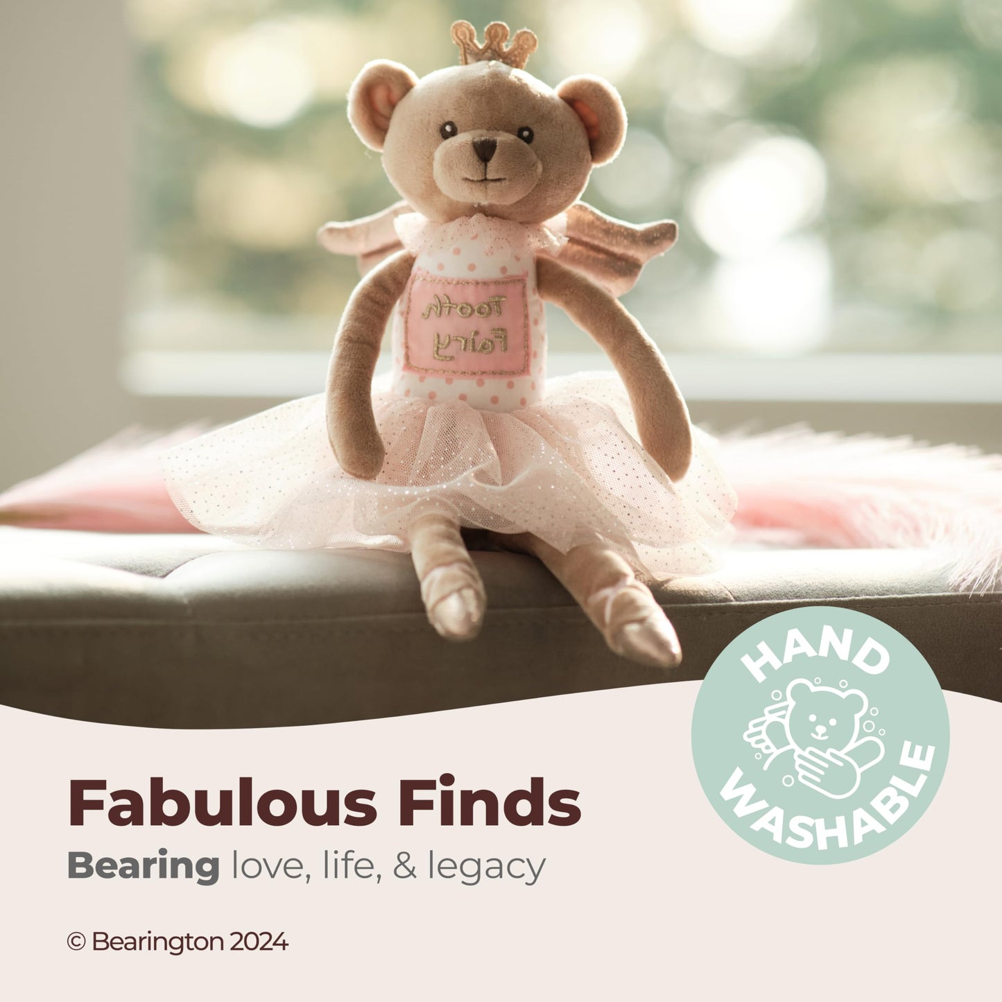 Bearington Collection Tooth Fairy Tooth Holder Plush Pillow for Girls - Hanging Doll for Bed, Door, Nightstand - Bear Sparkles 14"