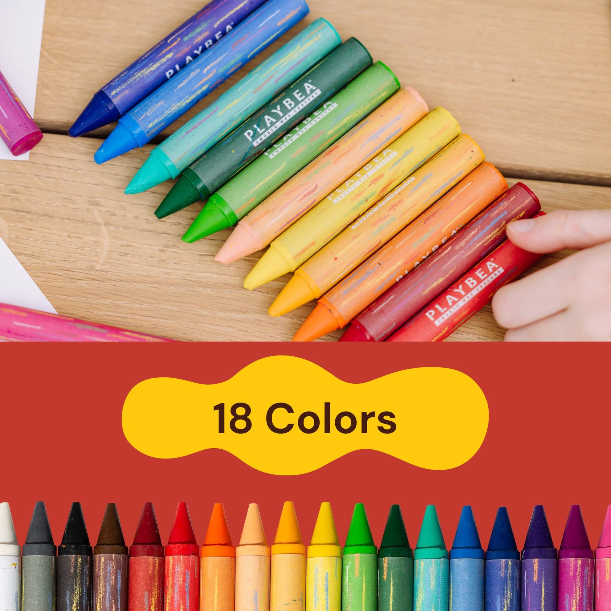 PLAYVIBE Jumbo Crayons - 18 Count, Multicolor, Washable