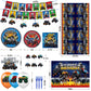 99Pcs Truck Birthday Party Supplies, Truck Theme Decorations&Tableware Set, Include Happy Birthday Banner, Hanging Swirls, Backdrop, Balloons, Cake