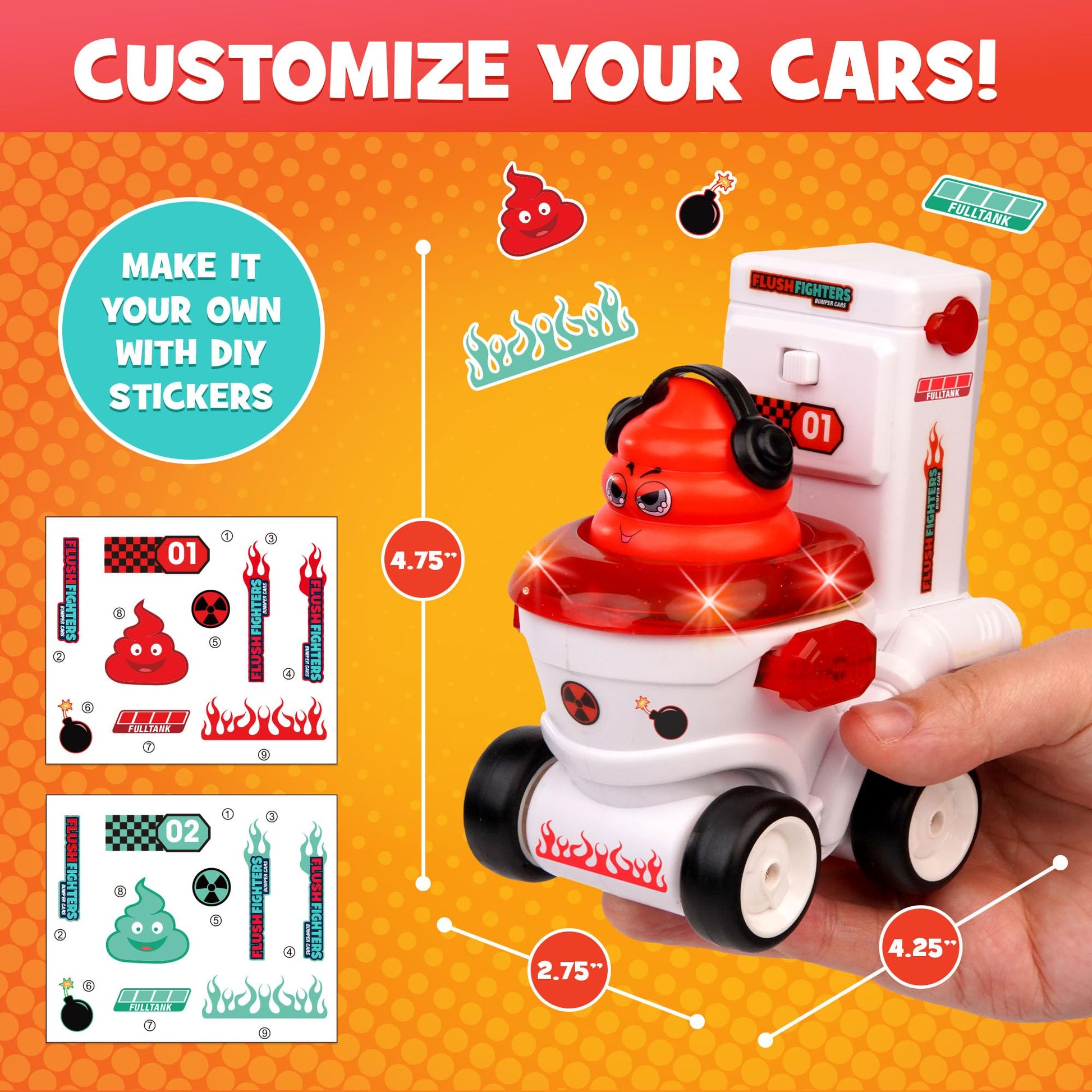 Force1 Flush Fighters Bumper Cars 2pk Mini Remote Control Cars for Kids - Fighting Toilet RC Car with LED Lights, Ejecting Figures, Sound Effects, 2