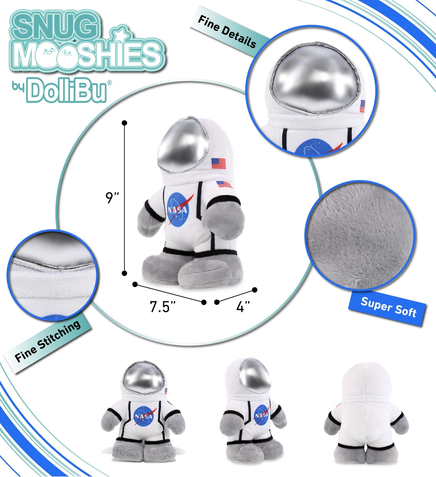 DolliBu Snug Mooshies Standing Astronaut Stuffed Plush Toy - Cuddly Super Squishy, Huggable Big Plush for Girls and Boys, Cute Toy Stuffed Pillow