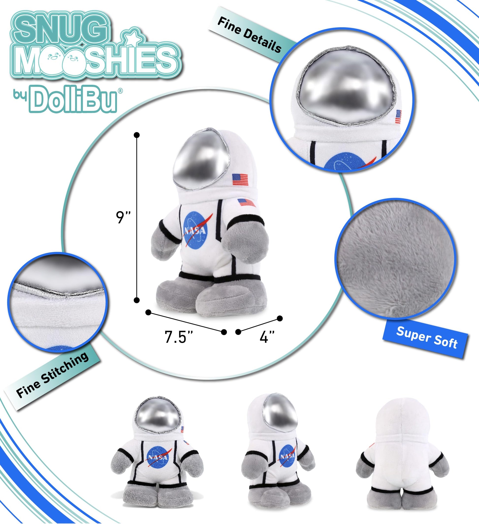 DolliBu Snug Mooshies Standing Astronaut Stuffed Plush Toy - Cuddly Super Squishy, Huggable Big Plush for Girls and Boys, Cute Toy Stuffed Pillow