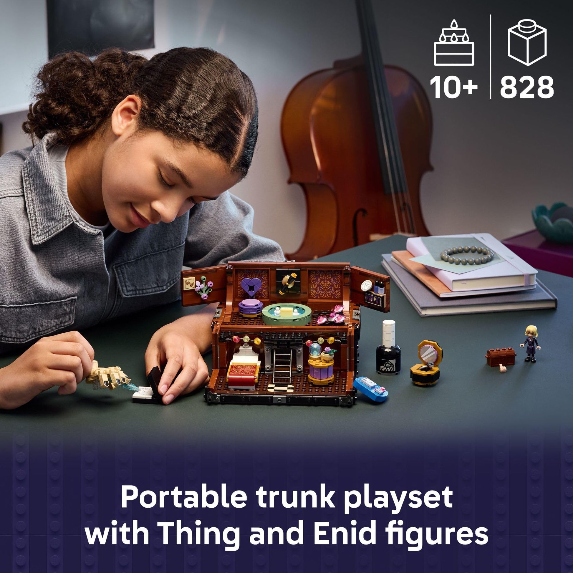 LEGO Wednesday Thing’s Apartment Building Toy - Transforming Trunk Playset W/Poseable Thing & Enid Sinclair Minidoll - Wednesday Merch for Girls