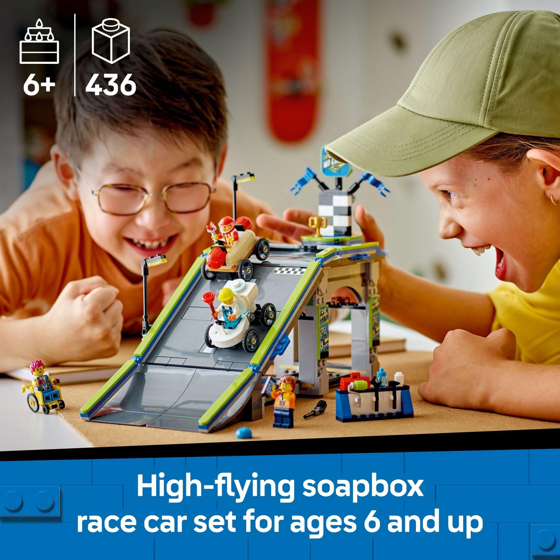 LEGO City No Limits: Race Car Ramp Track Toy - Building Toy for Kids, Boys and Girls, Ages 6+ - Soap Box Car Ramp for Racing with 2 Cars, 4