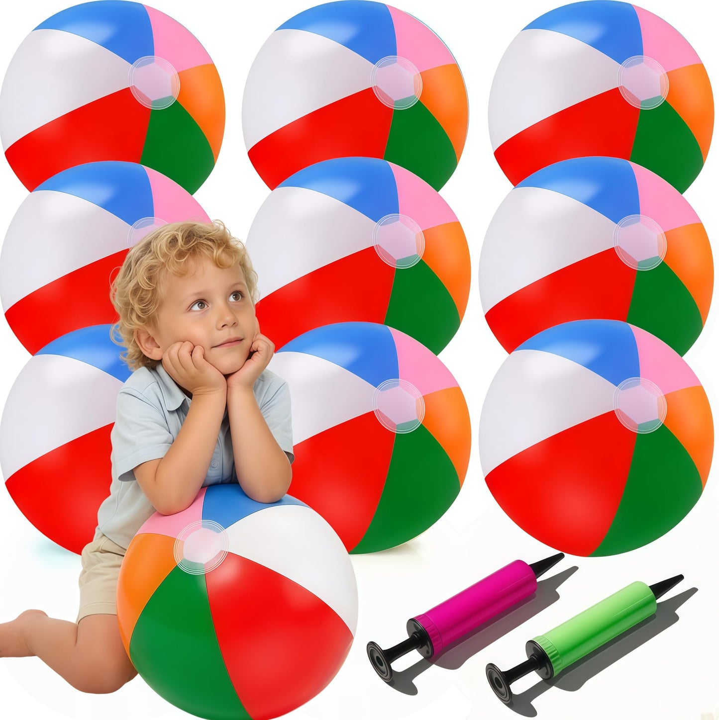 YURTKUMAS 10 Pack 20" Beach Balls - Large Rainbow Beach Ball Inflatable Pool Toys for Party Supplies Decorations, Adults Kids Birthday Luau Summer