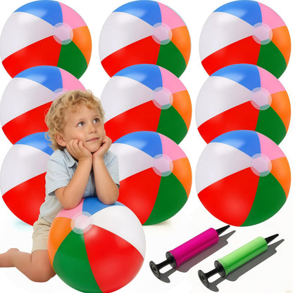 YURTKUMAS 10 Pack 20" Beach Balls - Large Rainbow Beach Ball Inflatable Pool Toys for Party Supplies Decorations, Adults Kids Birthday Luau Summer