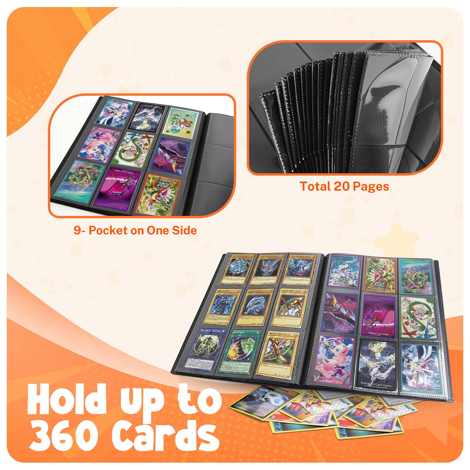 Card Binder, 9 Pocket Trading Card Album Folder,20 Pages, 360 Card Capacity Sports Card Binder, Premium Card Binders Compatible with MTG, TCG