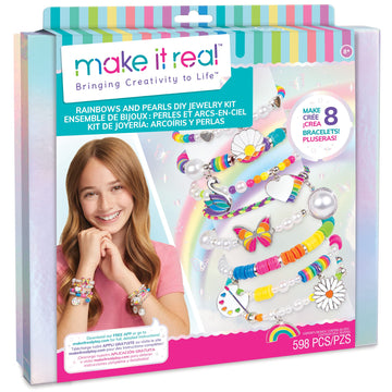 Make It Real: Rainbows & Pearls DIY Jewelry - Make 8 Fashionable Bracelets Using Awesome Rainbow Themed Charms & Beads, 598 Pieces Included, Kids Ages