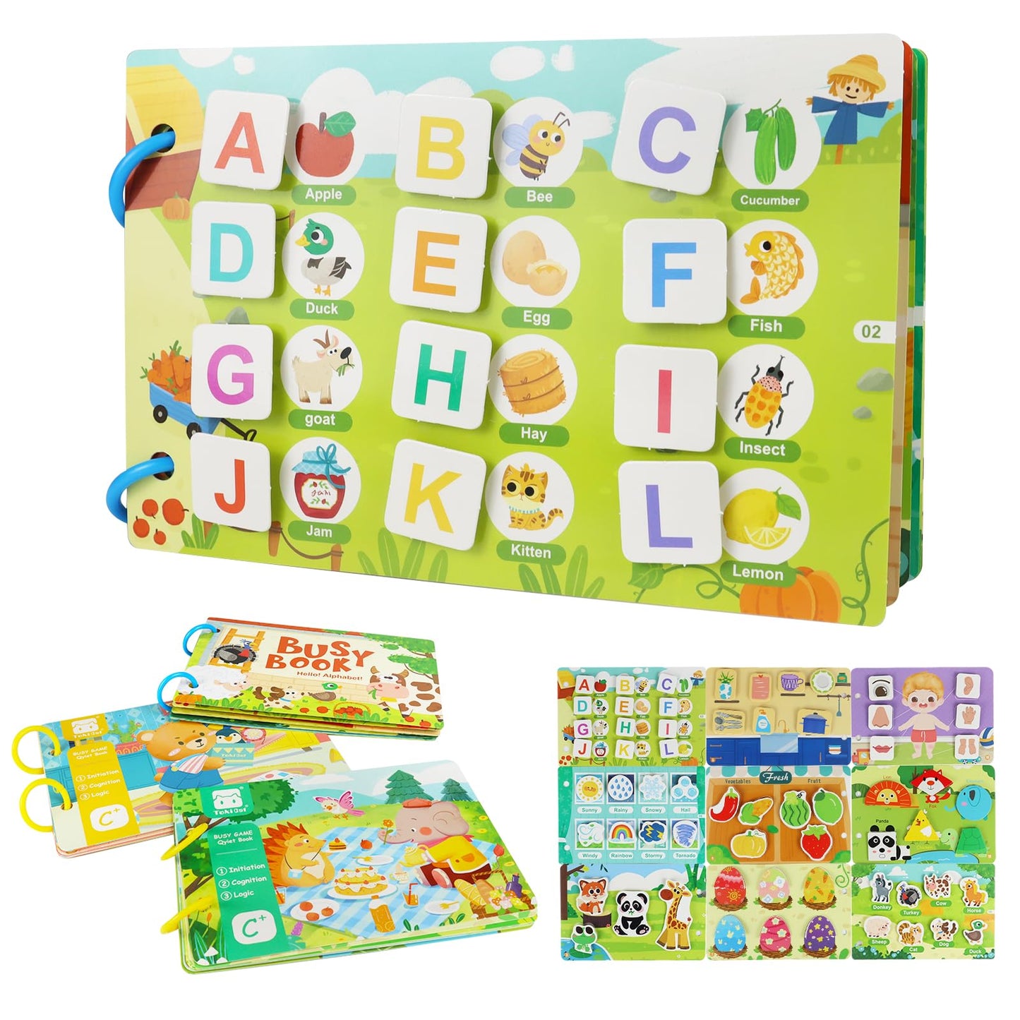KUANGO Preschool Busy Book for Toddlers 3-5, 3 Pack Learning Activities, Educational Sensory Toys, Autism Learning Material, Back to School, Birthdays