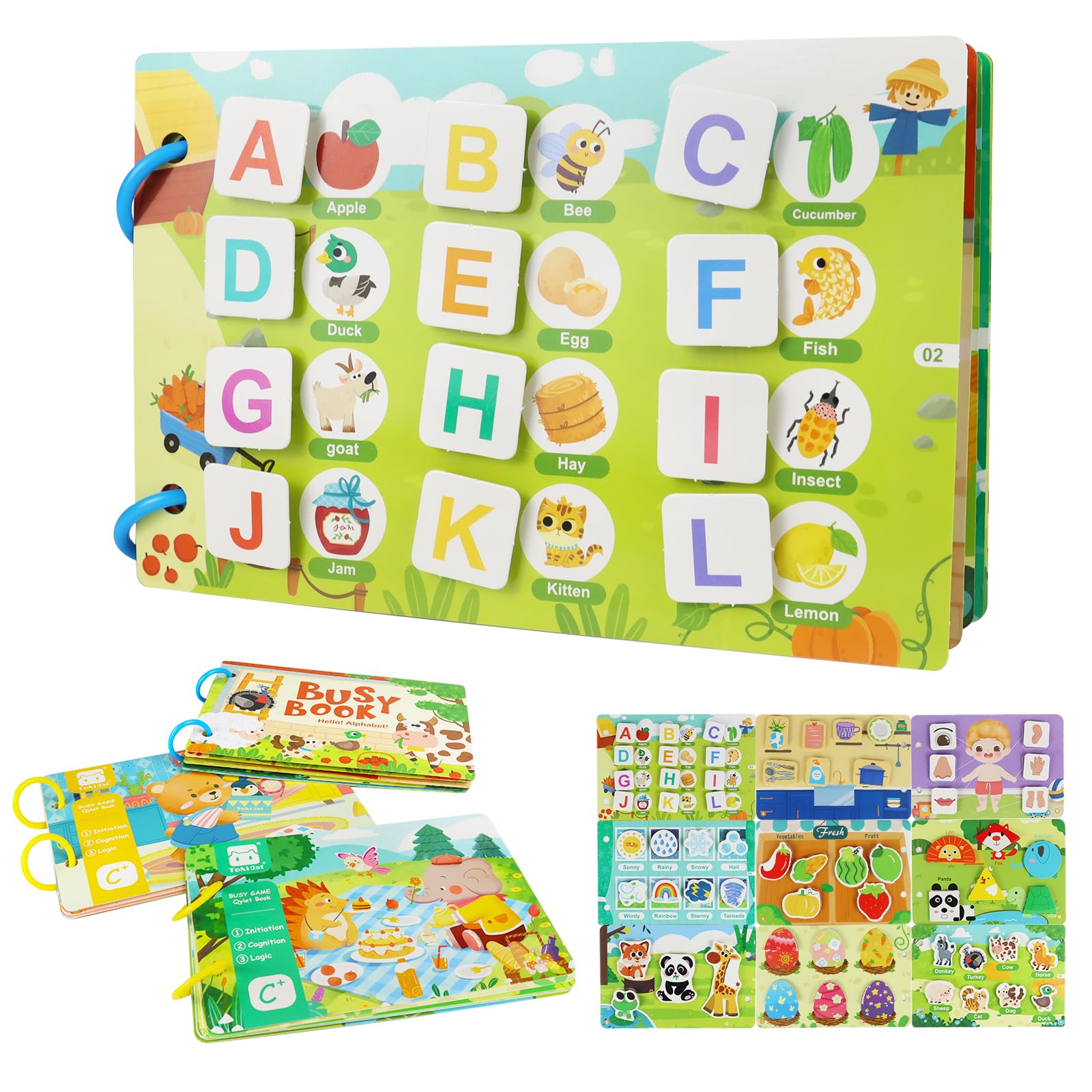 KUANGO Preschool Busy Book for Toddlers 3-5, 3 Pack Learning Activities, Educational Sensory Toys, Autism Learning Material, Back to School, Birthdays