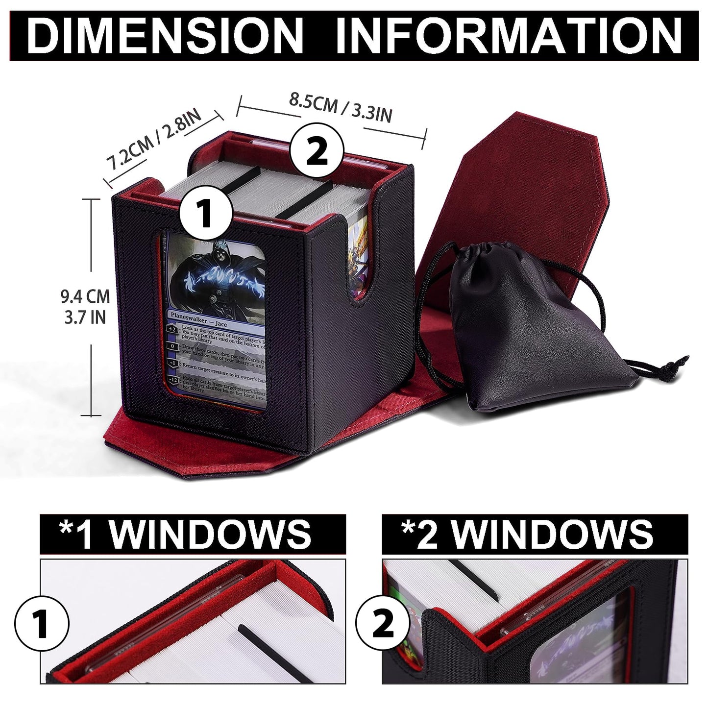 Scimi Commander Dual Display Deck Box - Patented Design Holds 130 Double-Sleeved/100 Triple-Sleeved Cards, Includes 2 Thick Card Bricks & 2 Dividers