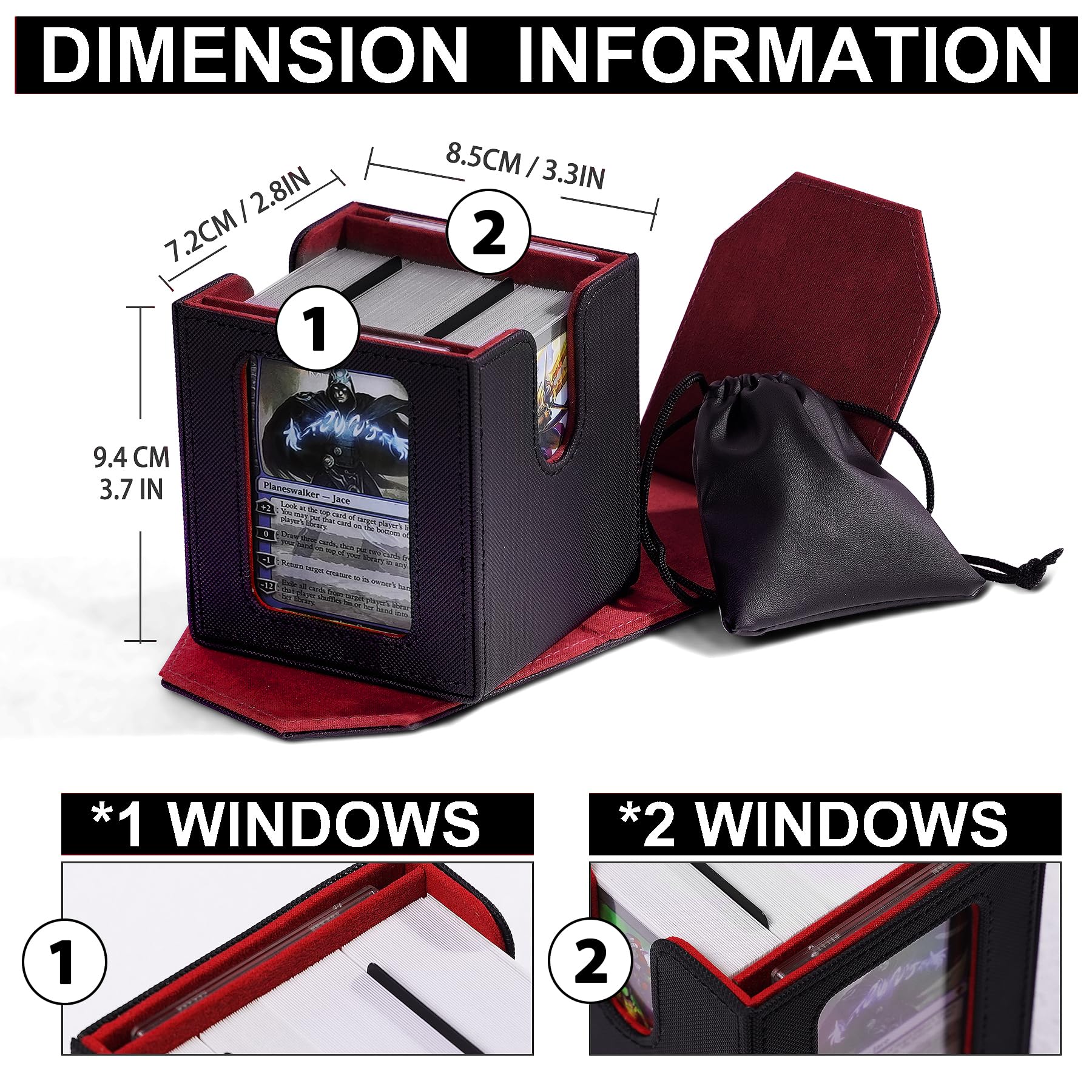 Scimi Commander Dual Display Deck Box - Patented Design Holds 130 Double-Sleeved/100 Triple-Sleeved Cards, Includes 2 Thick Card Bricks & 2 Dividers