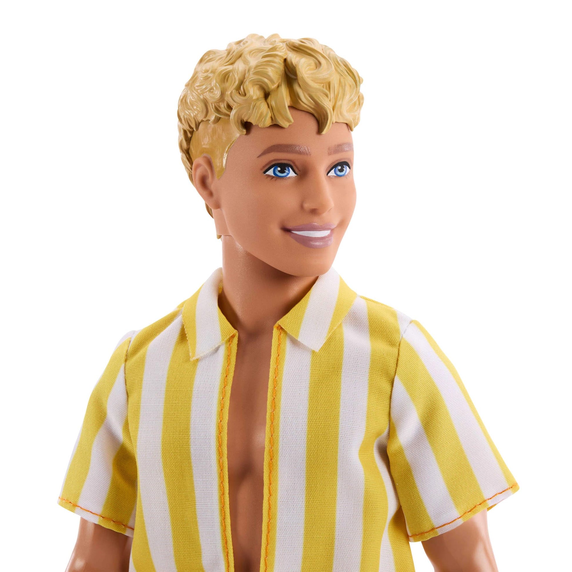 Barbie Fashionistas Style Ken Doll #252 with Blond Hair, Wearing Orange and Yellow Polka-Dot Board Shorts with Yellow and White Striped Shirt, Orange
