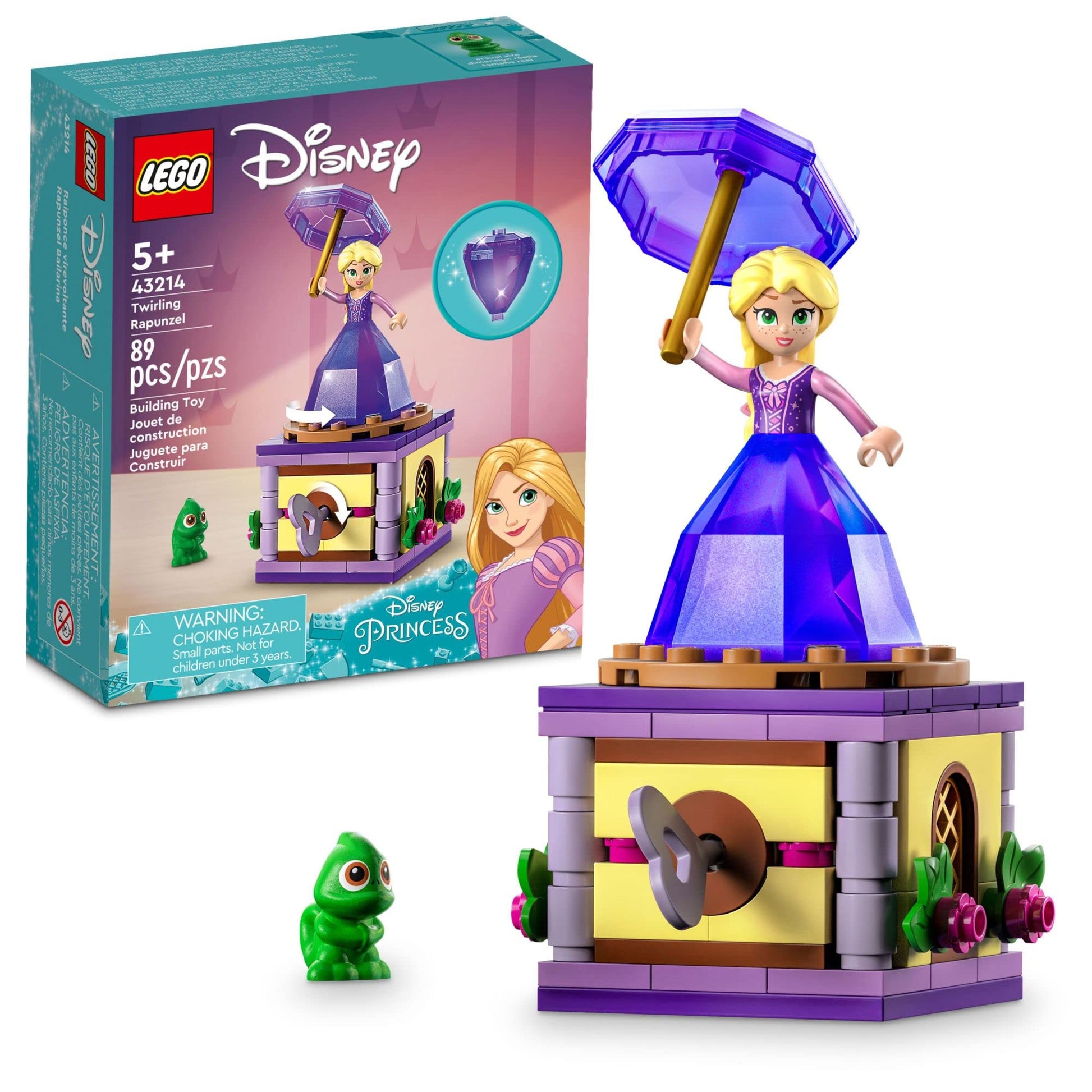 LEGO Disney Princess Twirling Rapunzel 43214 Building Toy with Diamond Dress Mini-Doll and Pascal The Chameleon Figure, Wind Up Toy Rapunzel, Disney