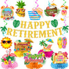 Beach Retirement Party Decorations, Aloha Retire Party Decorations includes Happy Retirements Banner Tropical Hawaiian Retirement Party Decorations