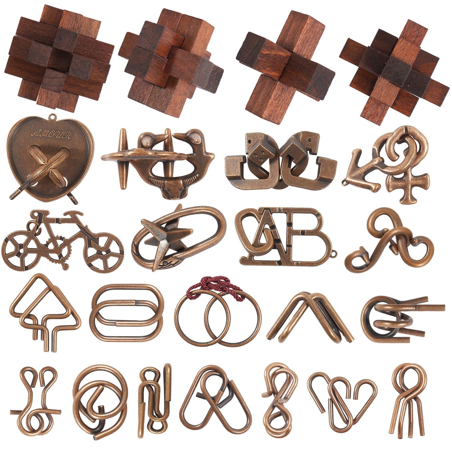 24 Pcs Brain Teaser Puzzles for Adults and Teens - Metal Puzzles 3D Puzzle Game Toys for Adults Teens - Wooden Unlock Interlocking Puzzle Adult IQ