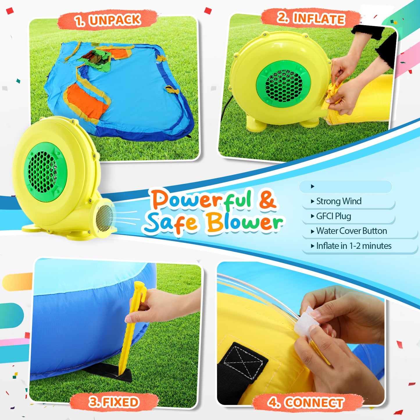 Whubefy Inflatable Water Slide, 8 in 1 Blow Up Crocodile Spray Slide 13.2 x10 Ft Water Bounce House with 2 Water Cannon, Climbing Wall, Basketball