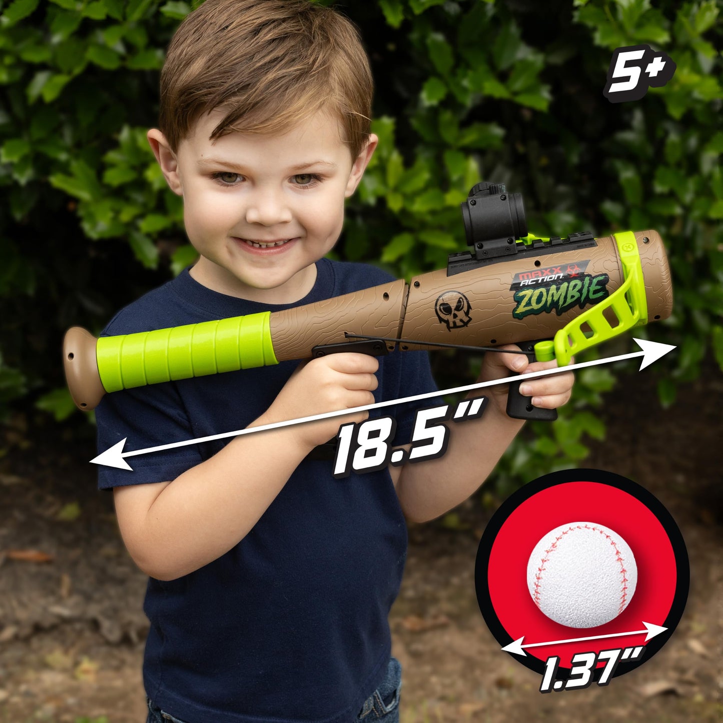 Maxx Action Zombie Crossbow Foam Ball Blaster for Kids, Pump Action Toy Launcher with Scope & 5 Soft Foam Baseballs, Shoots Up to 20 Feet, Ages 5+