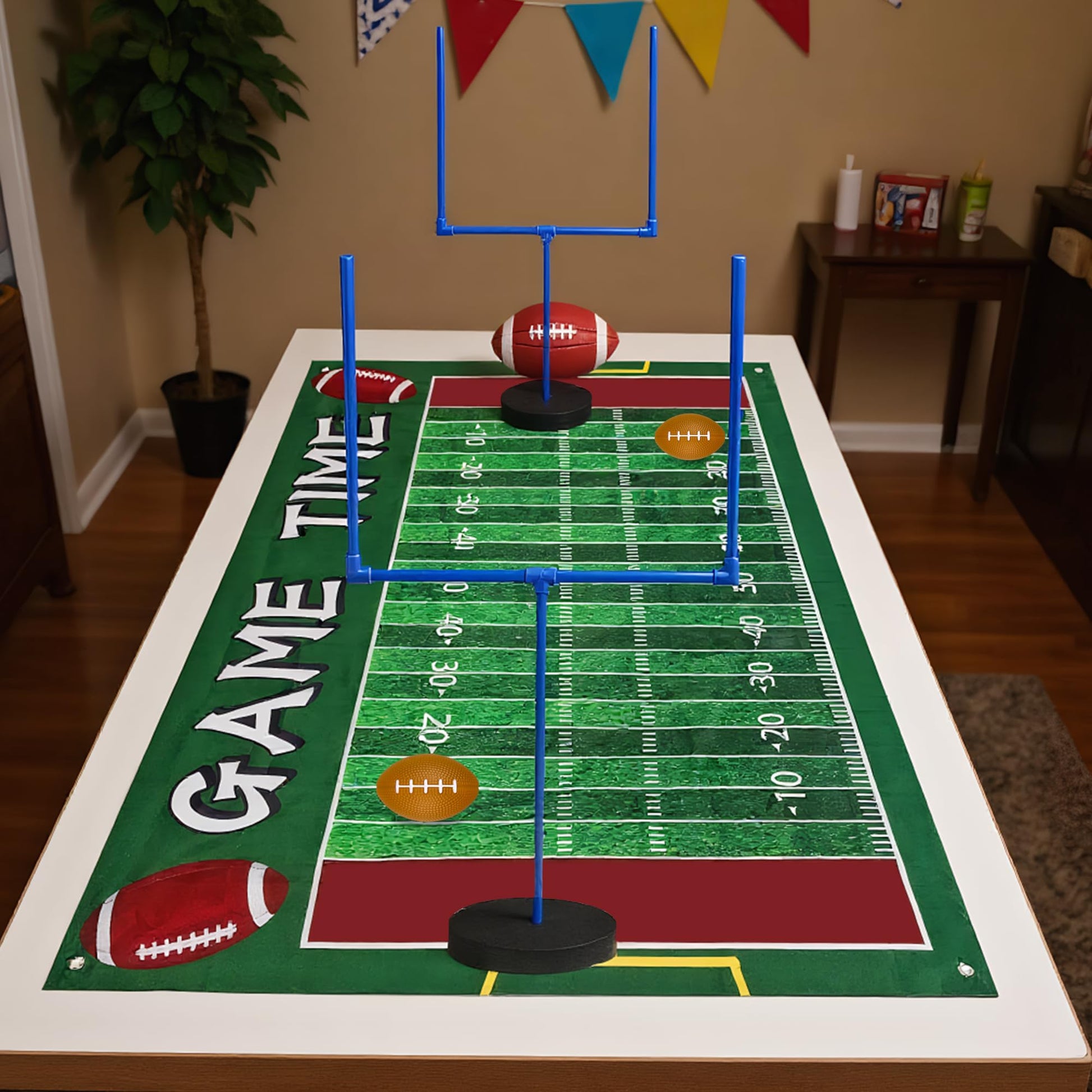 5 PCS Large Football Party Goal Post Decoration Kit with 2 PCS 15.75 in Field Goal Posts 1 PCS 59 in Court Table Runner 2 PCS 3.35IN Footballs