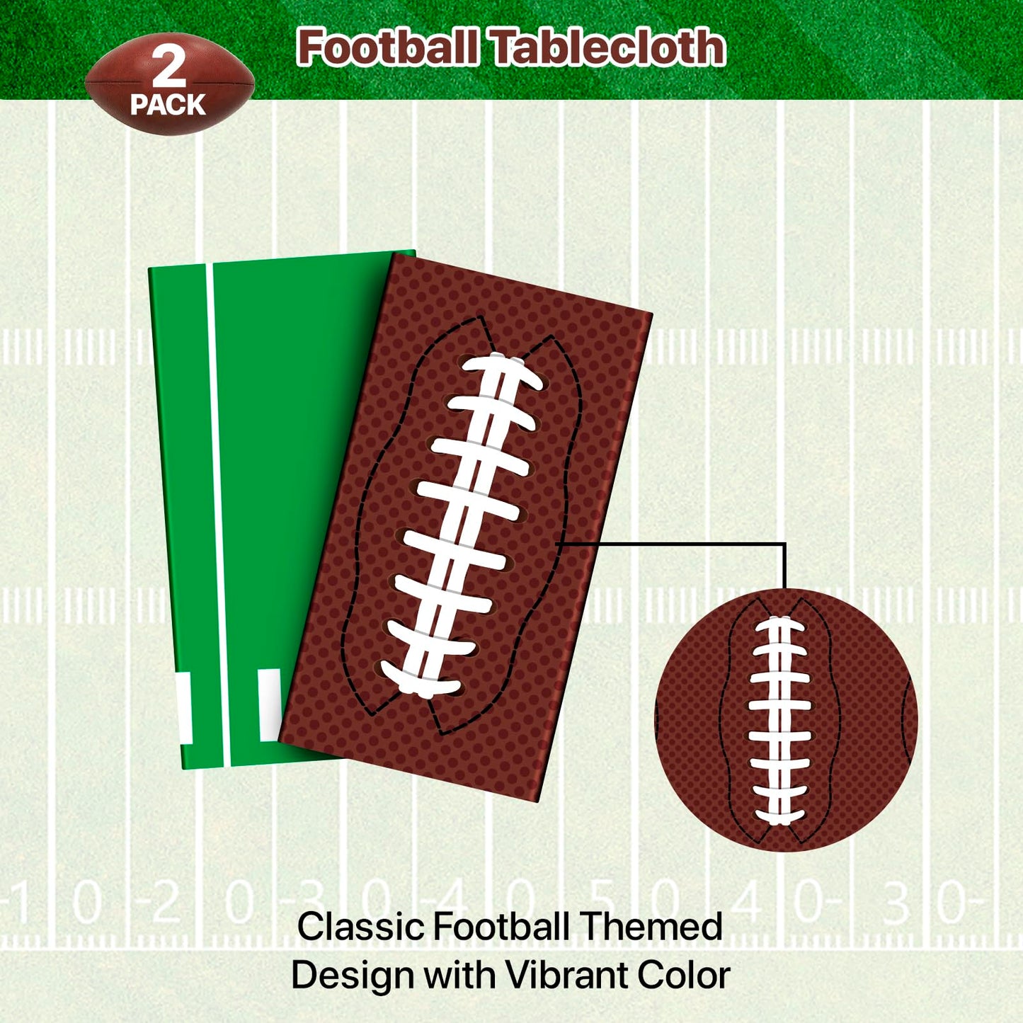 2 Pack Football Tablecloth - Football Party Decorations, Plastic Footballs Table Cover, Disposable Rectangle Table Cloth for Footballs Party Supplies