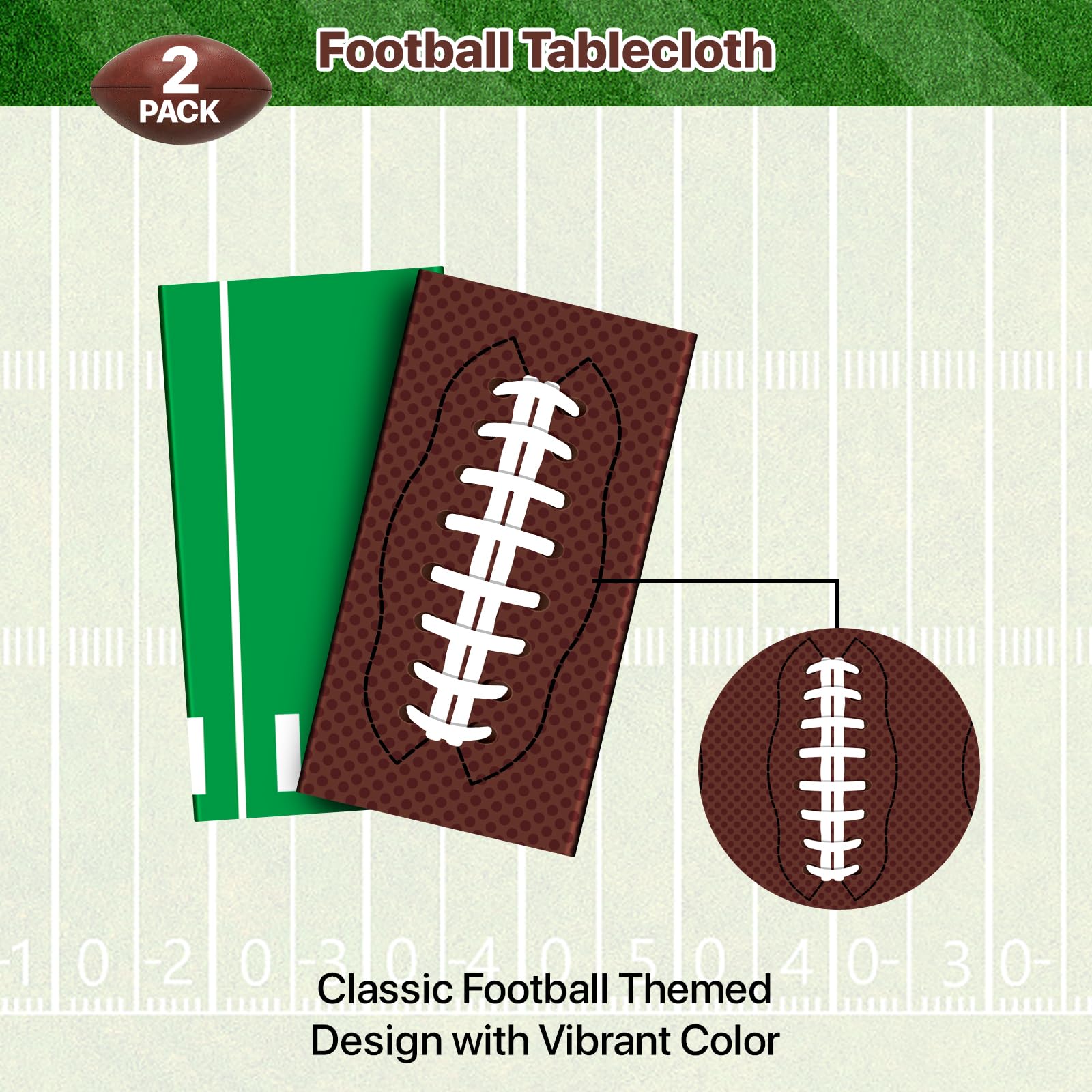 2 Pack Football Tablecloth - Football Party Decorations, Plastic Footballs Table Cover, Disposable Rectangle Table Cloth for Footballs Party Supplies