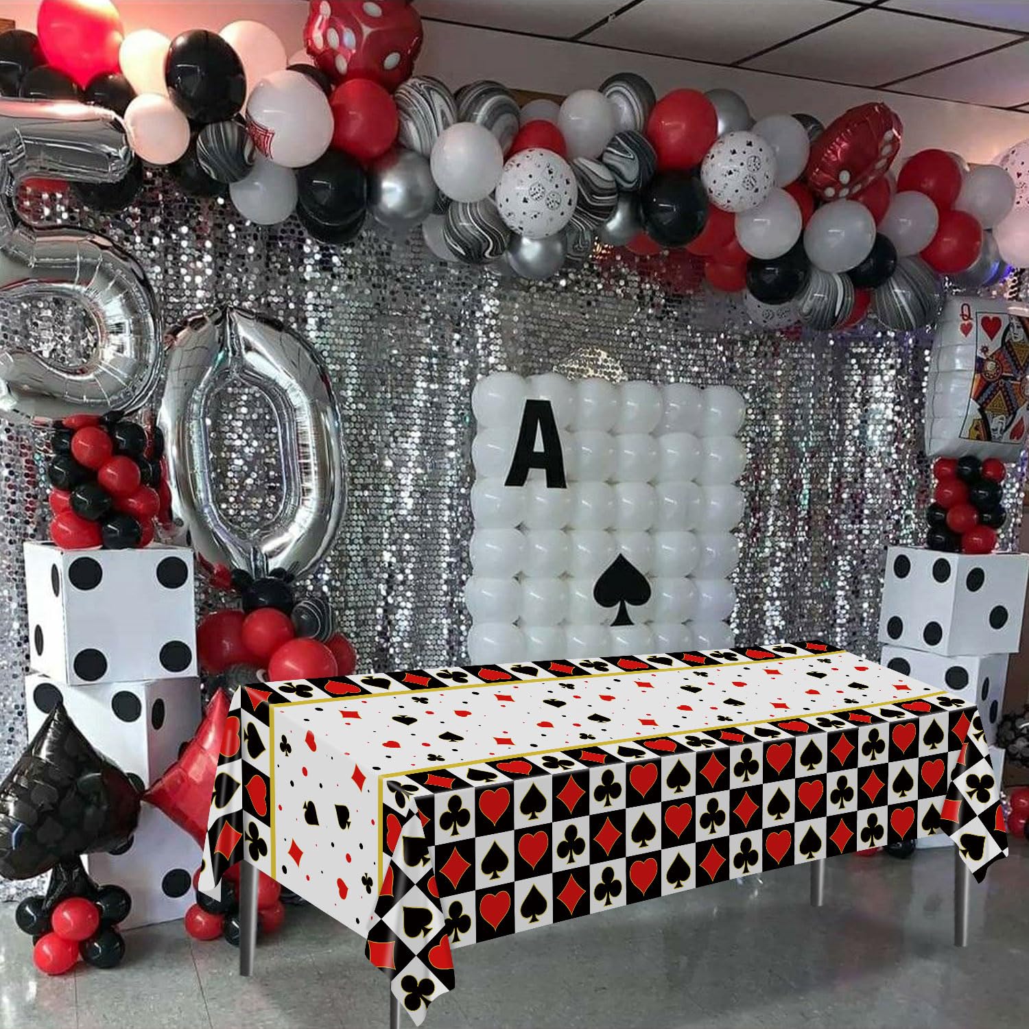 BASHLY 3-Pack Poker Tablecloths - 86”x51” Waterproof Plastic Casino Table Cover for Game Nights, Casino Themed Party Decoration, Playing Card