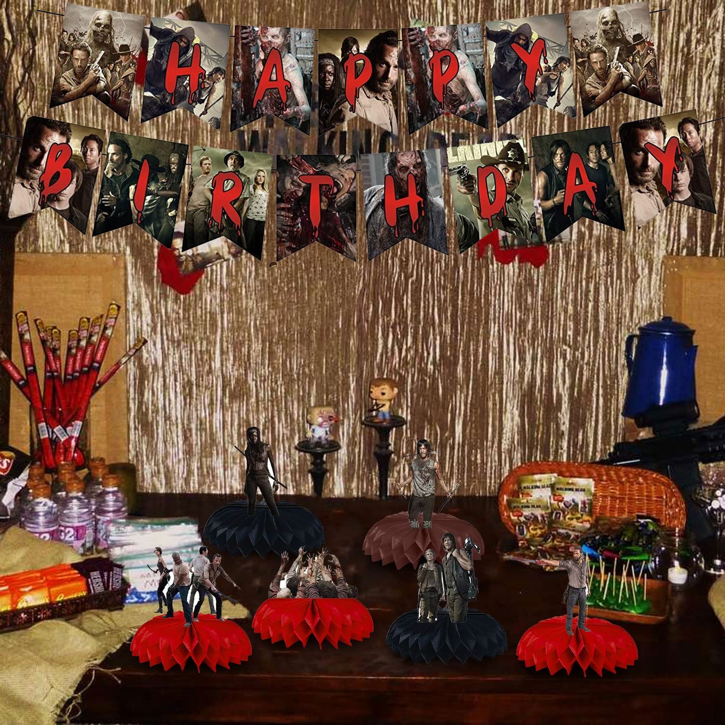 YACANNA The Walking Dead Birthday Party Supplies,The Walking Dead Birthday Party Supplies Honeycomb Centerpiece,8 Pcs The Walking Dead Party Supplies