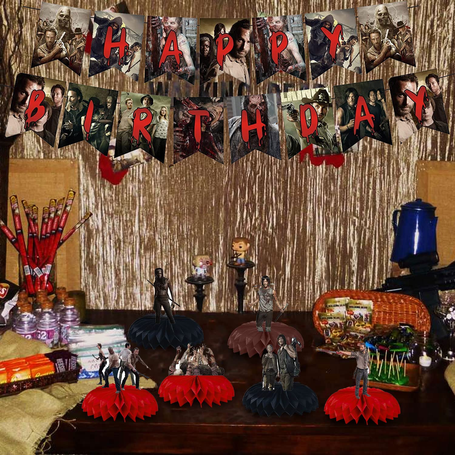 YACANNA The Walking Dead Birthday Party Supplies,The Walking Dead Birthday Party Supplies Honeycomb Centerpiece,8 Pcs The Walking Dead Party Supplies