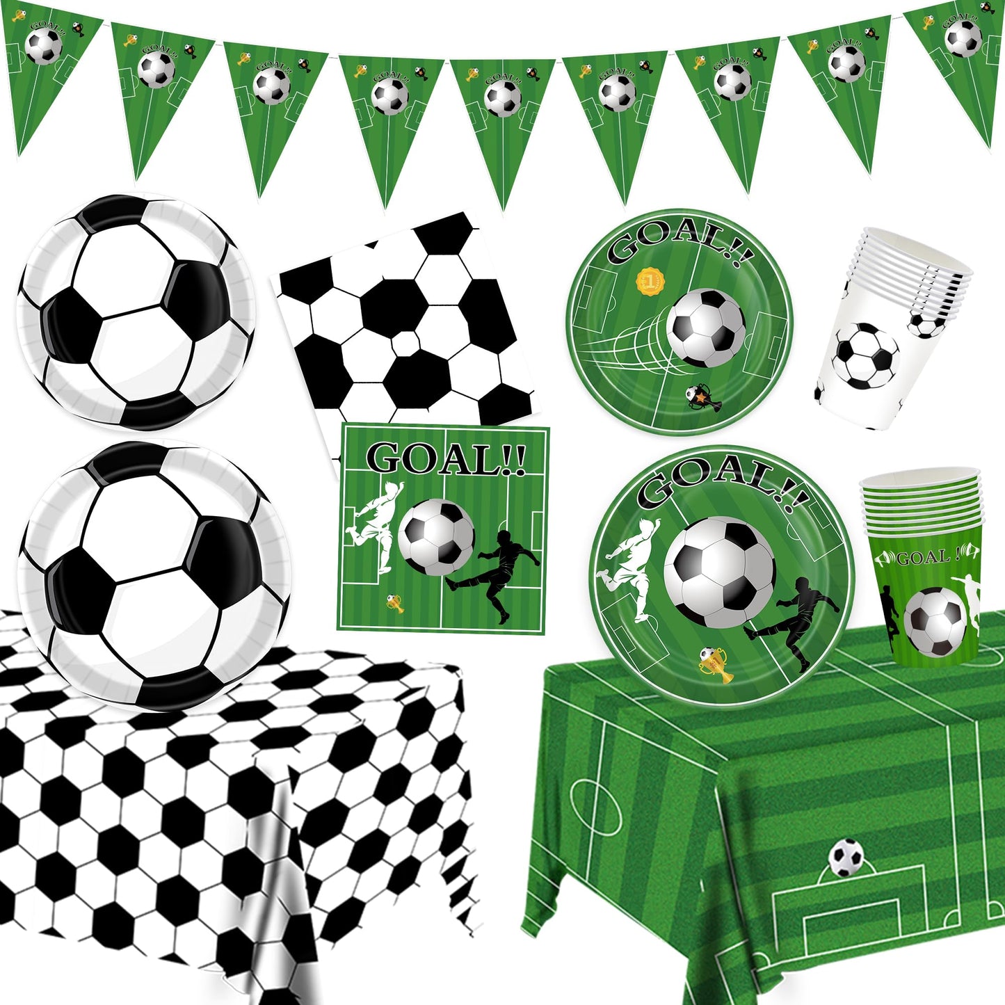 JQSSHXB Soccer Birthday Party Decorations Tableware Set Soccer Party Supplies Soccer Theme Party Decorations Paper Plates Napkins Cup Tablecloth