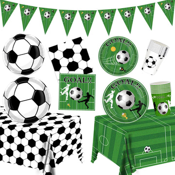 JQSSHXB Soccer Birthday Party Decorations Tableware Set Soccer Party Supplies Soccer Theme Party Decorations Paper Plates Napkins Cup Tablecloth