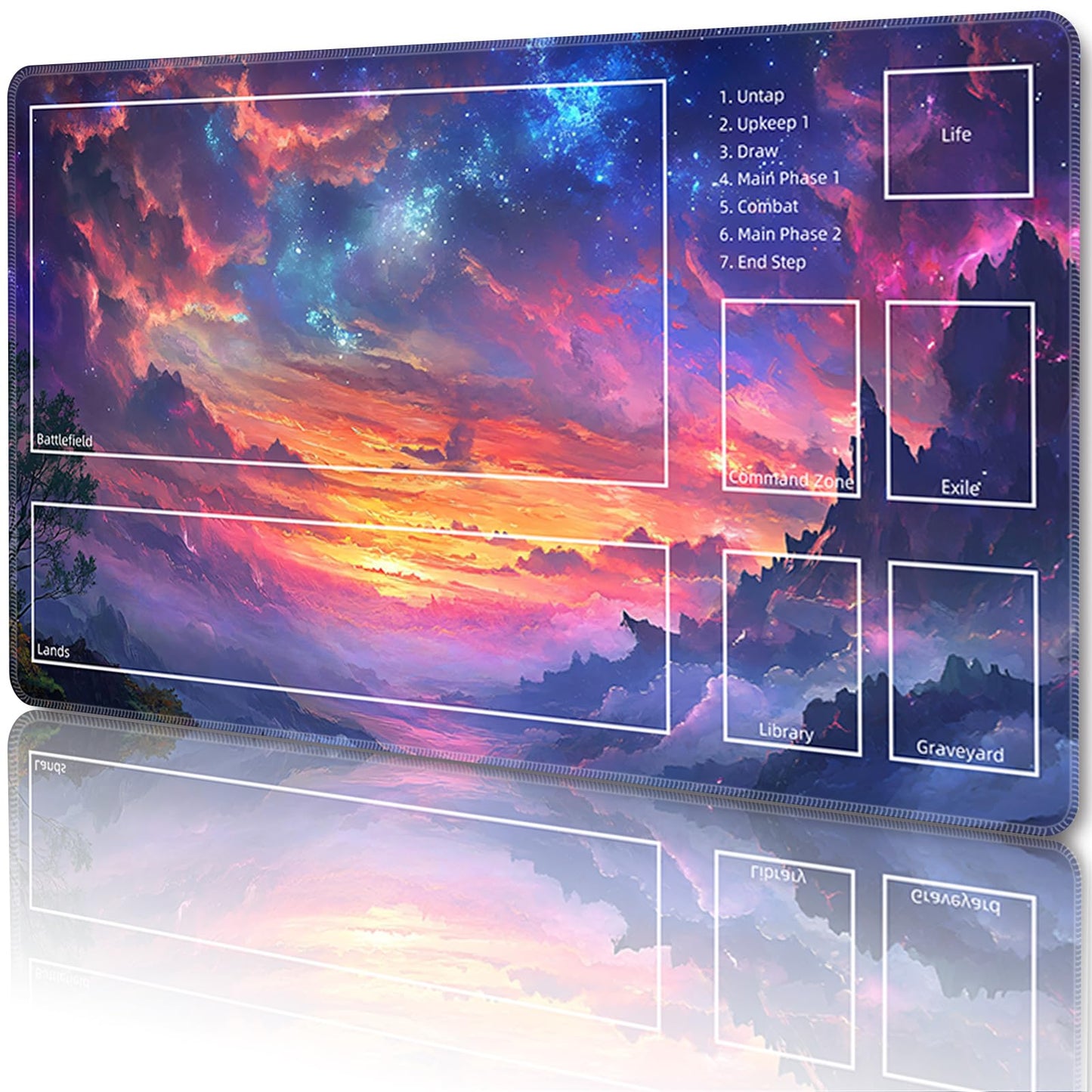 MTG Playmat with Zones Magic Card Playmat Game Mat,TCG & CCG Card Games Mat with Free Storage Bags Size 24 x 14 Inches (with Zones,Cloud3)