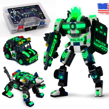 JITTERYGIT Robot Police Mech Glow in The Dark Toy Cop Gift, SWAT Action Figure Buildable STEM Building Superheroes Soldier - Cool Present for Boys