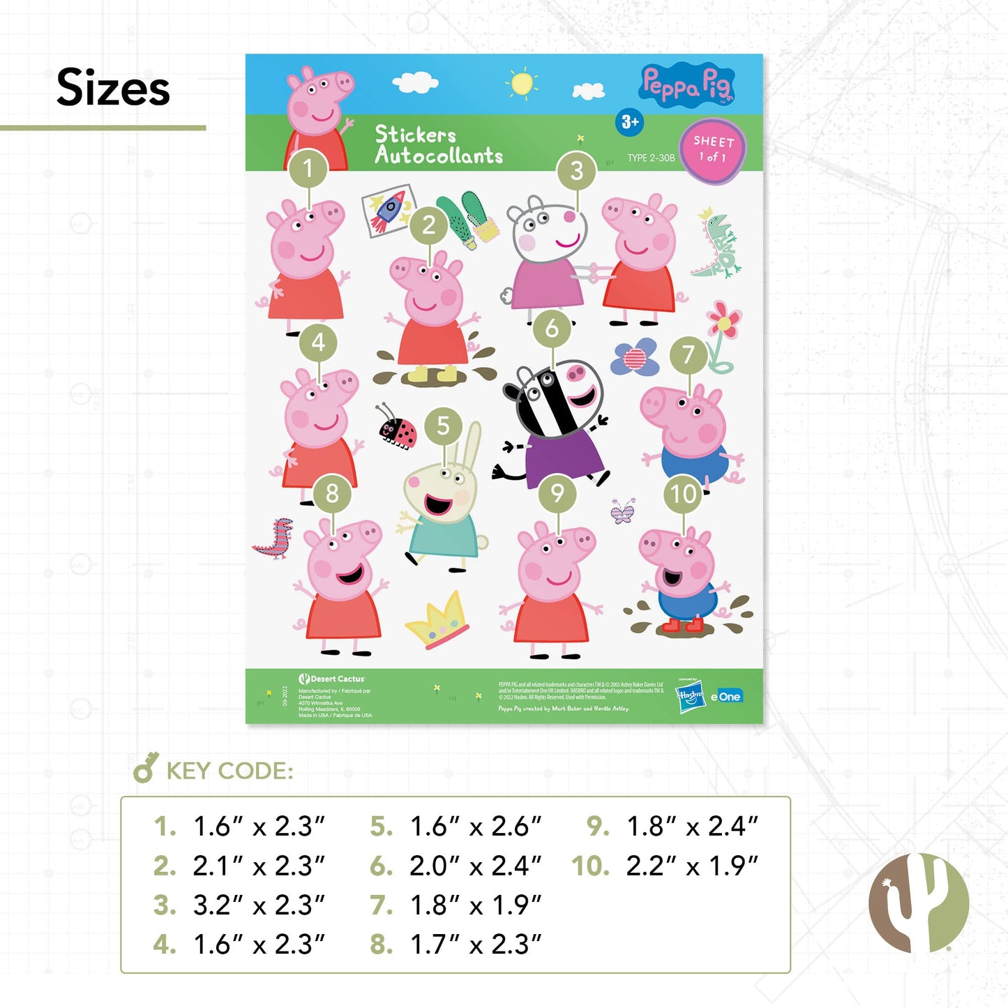 Desert Cactus Peppa Pig Sticker - 19 Peppa Stickers Premium Vinyl Decal for Laptop Water Bottle Car Scrapbook Sheet Decorations Birthday Favor Party