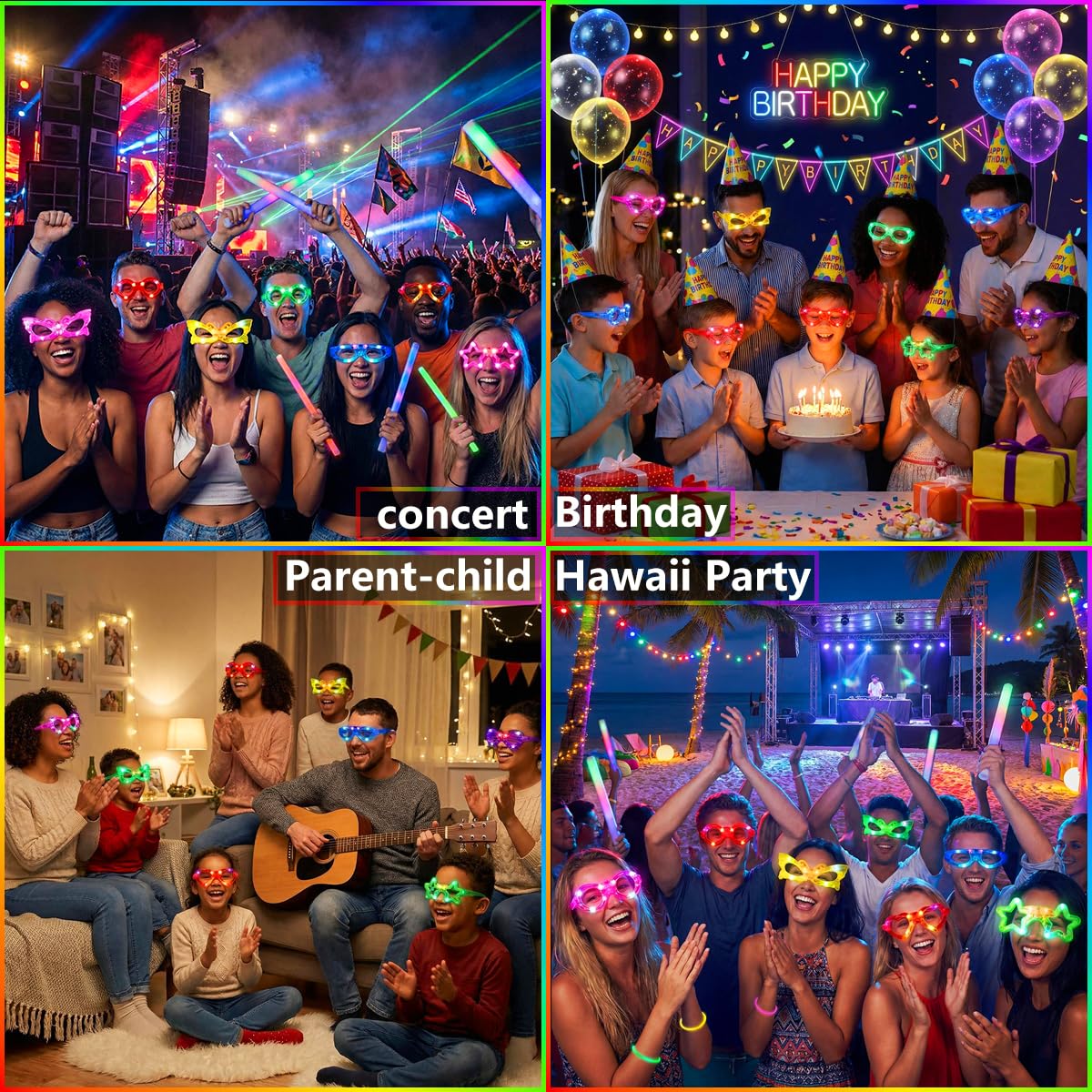 24 Packs LED Glasses for kids Glow in the dark Party Supplies ,6 LED 6 Shapes Light up Party Glasses Flashing Glow Party Favor Toys Bulk for Kids