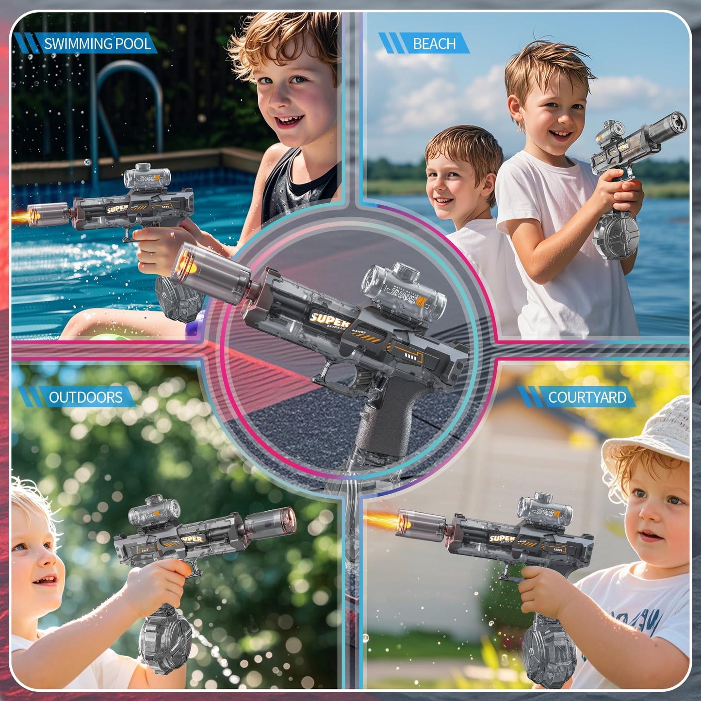 Electric Water Gun for Adults Kids, Automatic Water Gun with Led Light, Long Range Blaster Electric Squirt Gun Summer Outdoor Beach Swimming Pool