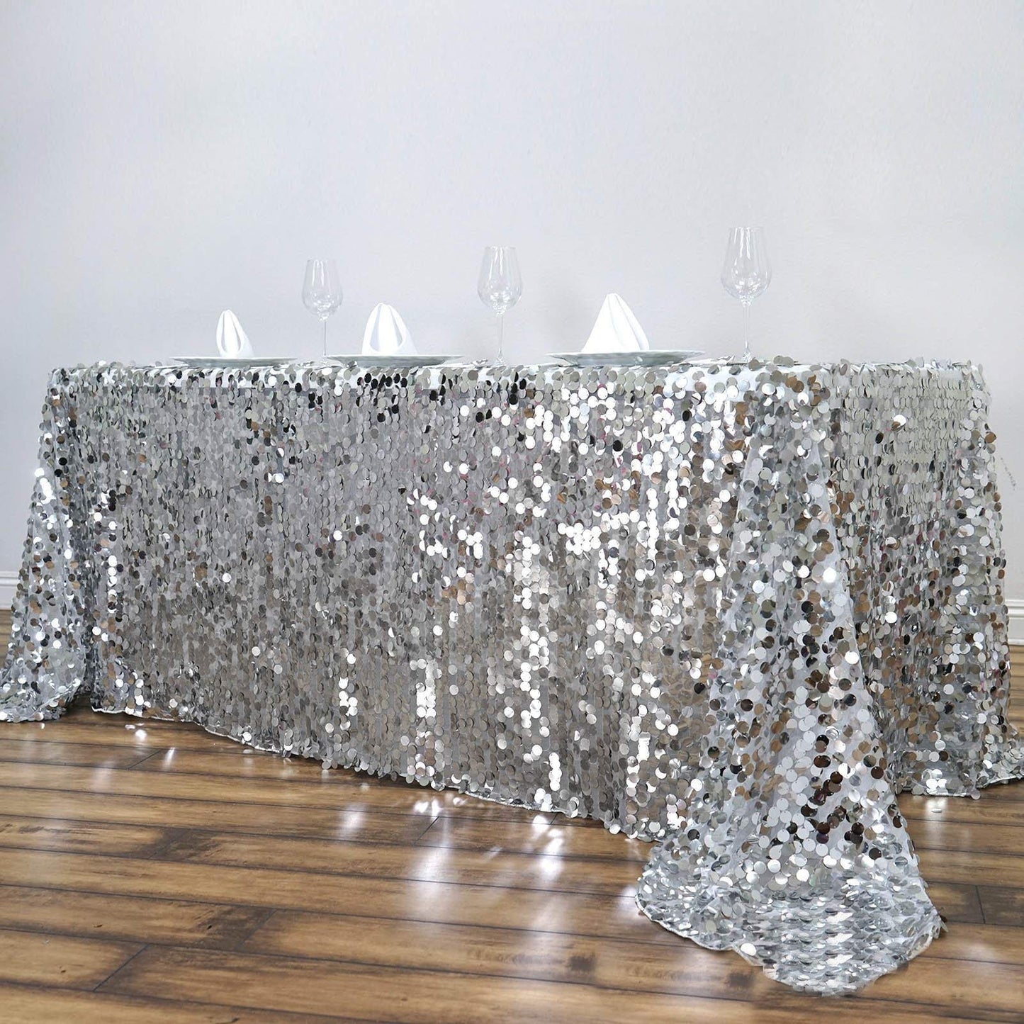 BalsaCircle 90-Inch x 132-Inch Silver Big Payette Sequin Tablecloth Table Linens Wedding Party Events Decorations Kitchen Dining