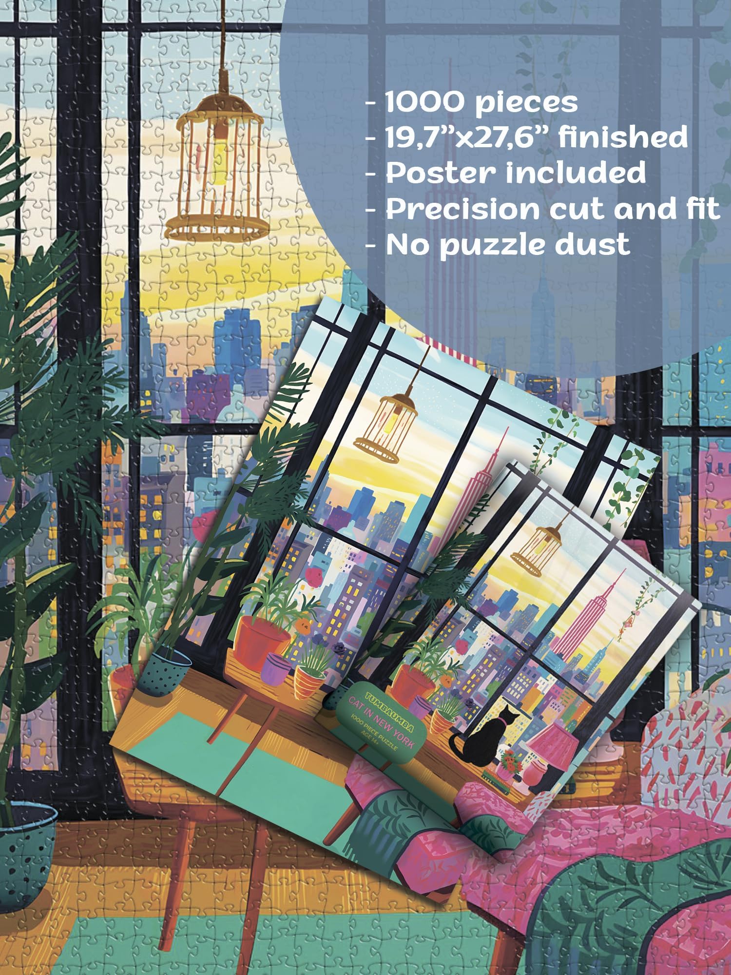 TUMBAUMBA, Puzzle for Adults 1000 Pieces, Cat in New York, Colorful Relaxing Jigsaw Puzzle, Mate Finish, Poster Included 1000 piece Puzzle for Adults