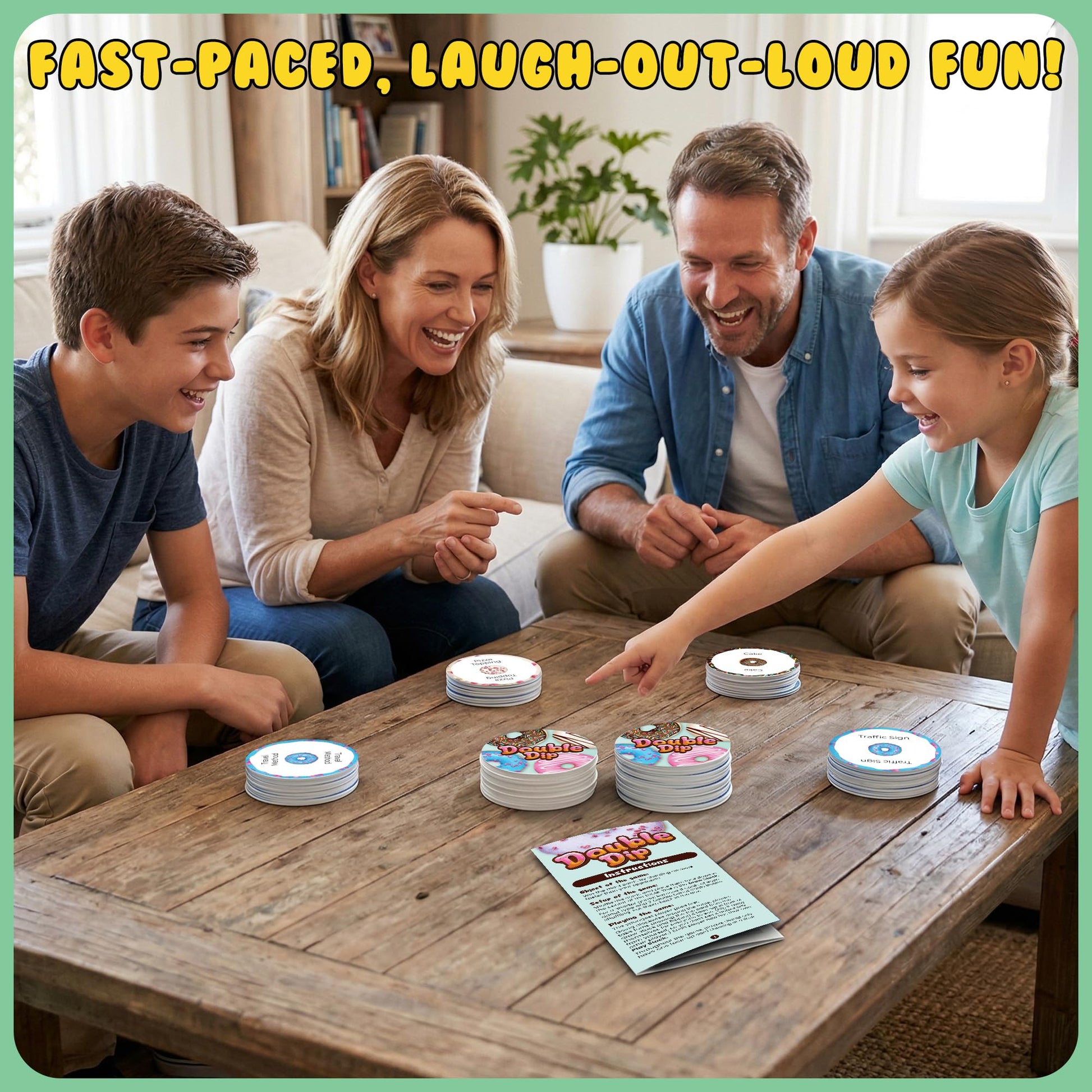 Point Games Double Dip Card Game - Fast-Paced Family Party Game for Kids & Adults - The Double Donut Showdown Word Shouting Game - 150 Cards, 3-6