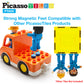 PicassoTiles Magnetic Figures 5 Piece Vehicle and Action Figure Set Including School Bus, Car, Truck and 2 Drivers Magnet Expansion Pack Toddler Toy