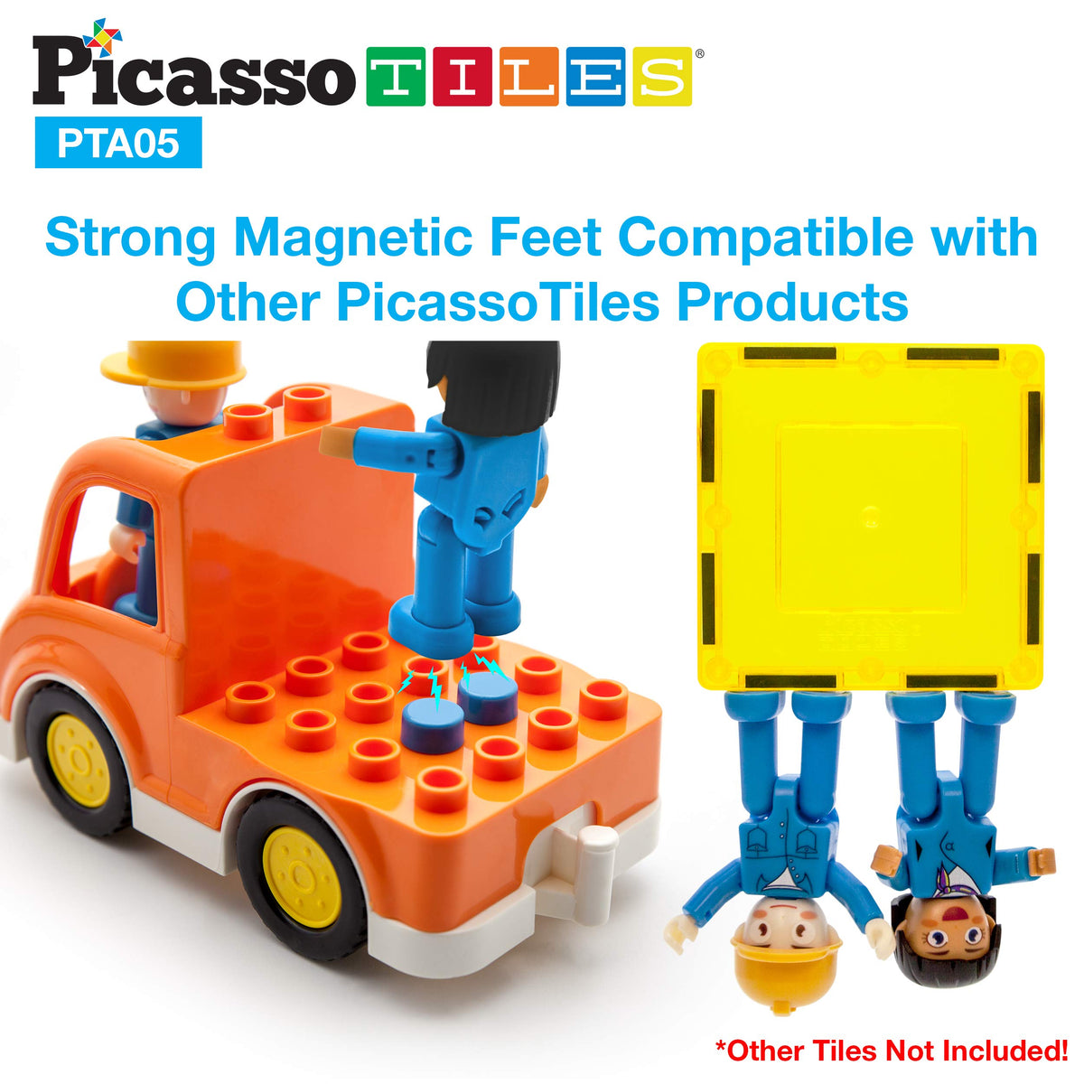 PicassoTiles Magnetic Figures 5 Piece Vehicle and Action Figure Set Including School Bus, Car, Truck and 2 Drivers Magnet Expansion Pack Toddler Toy