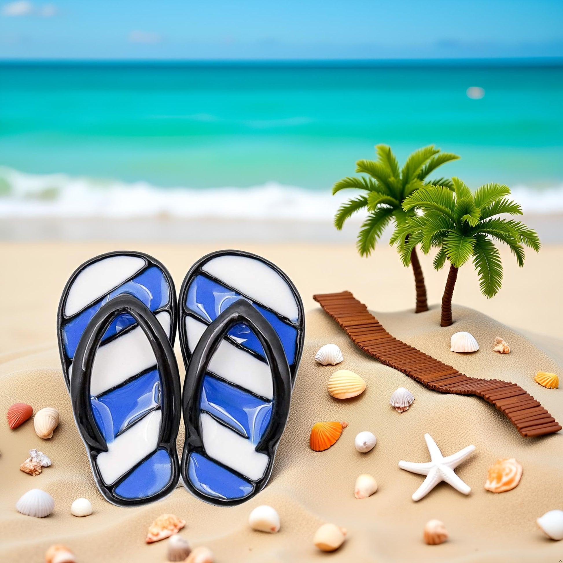 Blue 1/12 Miniature Beach Flip Flops Dollhouse Decoration Accessories, Dollhouse Decor, Dollhouse Accessories, Ornamental