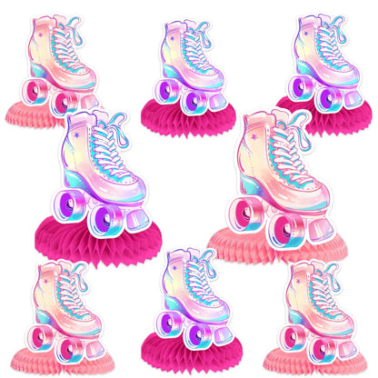 Roller Skates Honeycomb Centerpieces Retro Hip Hop Roller Skating Theme Decor Decorations for Girls Teens Skates Birthday Party Baby Shower Neon